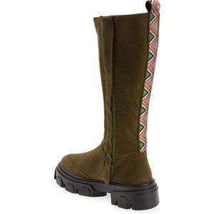 FARM RIO Embroidered Suede Tall Knee High Lug Sole Boot Green Suede 7.5 NEW